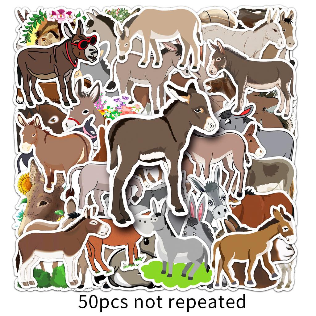 50 Donkey Personality Doodle Cartoon Animal Children's Goo Card Creative Decorative Water Cup Suitcase Sticker Waterproof