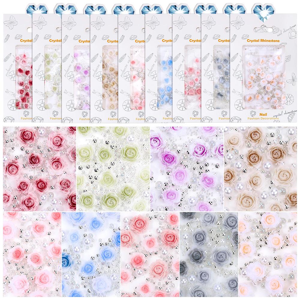 Rose Nail Art Trinket Three-Dimensional Flower Resin Size Pearl Steel Ball Mixed