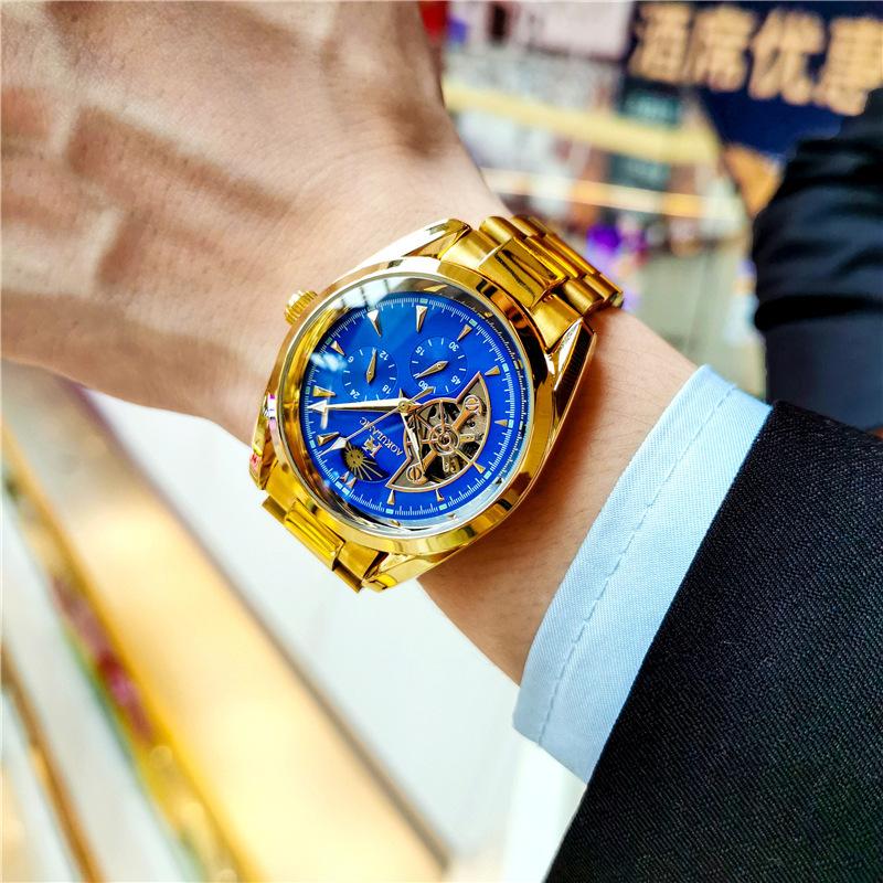 Novo Relógio Masculino Luminoso à Prova d'Água Sol, Lua e Estrelas Multifuncional Totalmente Automático Mecânico para Estudantes Homens