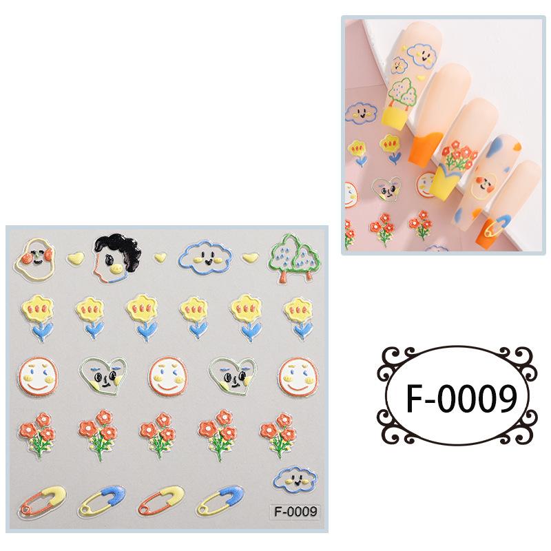 Neue Cartoon Nagelkunst Aufkleber Geprägte 3D Niedliche Kleine Frische Blumen Wasserdichte Nagelaufkleber