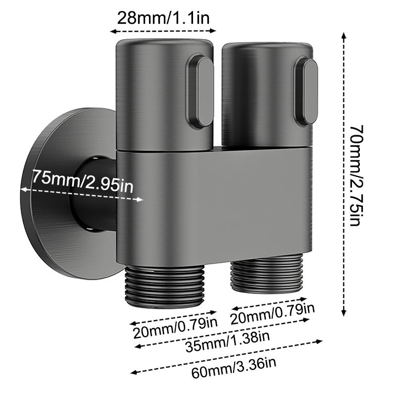 Bidet Pračka Trojcestný ventil Třícestný Jeden vstup Dva výstupy Dvojitá ovládací baterie G1/2 palcový kalibr Černá Stříbrná Šedá