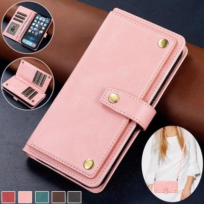 Crossbody Wallet Multi Card Flip Lanyard Leather Case for iPhone 15 14Plus 13 12 11Pro Max XS Max 8P 7P/Samsung S23 S22 S21 S20Ultra Plus A14 A54 A53