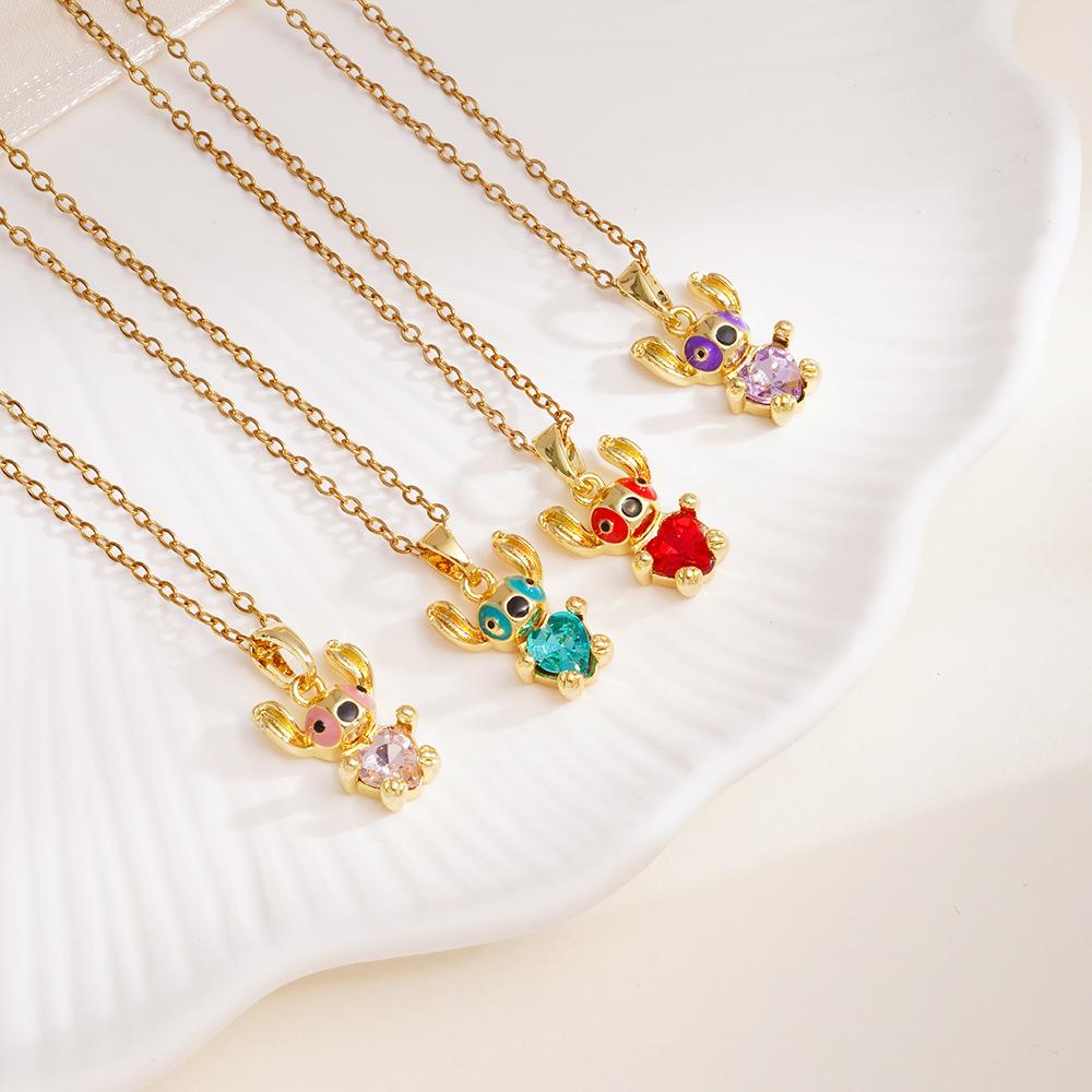 Fashion Pendant Necklace Cartoon Stitch Stainless Steel Link Chain 18K Gold Plated Zirconia Unisex No Fade No Allergy