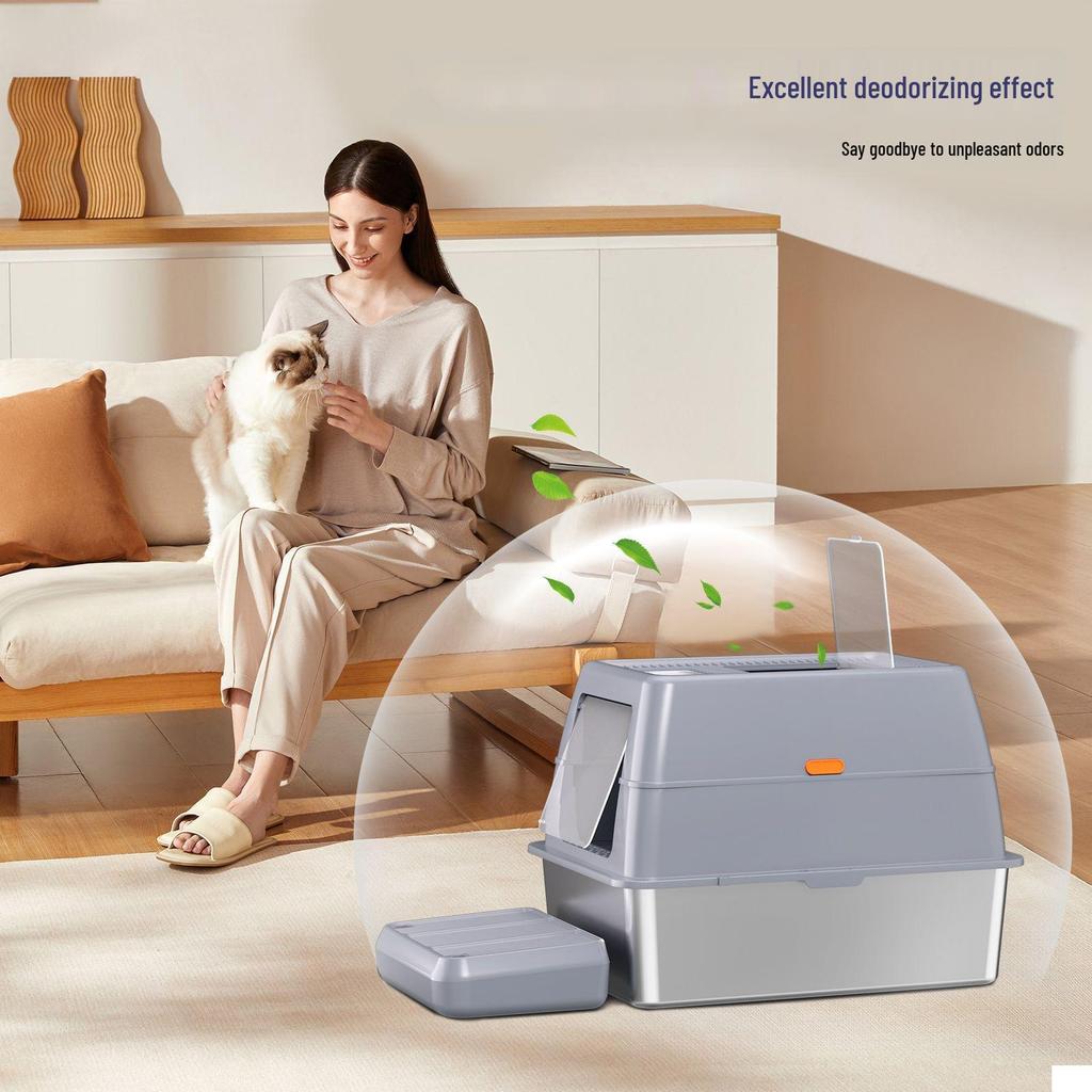 Large Easy-Clean Stainless Steel Cat Litter Box - Anti-Splash and Leak-Proof Enclosure