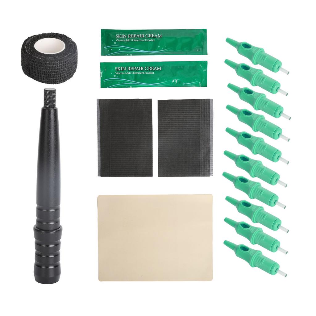 Tattoo Pen Kit Aluminum Alloy Tattoo Stick Pen and 10 Ballpoint Cartridges with Practice Skin