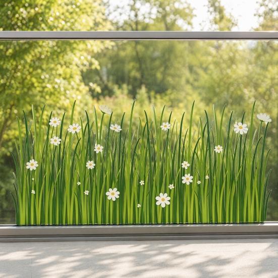 Frühling Sommer Blumen Fensteraufkleber, Wildblumen Gras Fenstersticker für Glasfenster, Doppelseitiger Statischer Anti-Kollisions Blumendekal für Klassenzimmer