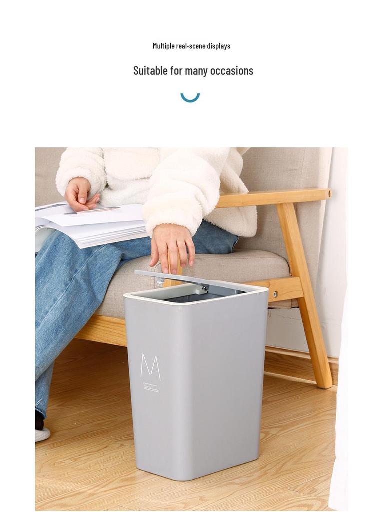 Luxurious Press-Lid Large Capacity Plastic Trash Can for Home, Kitchen, Bathroom, and Living Room