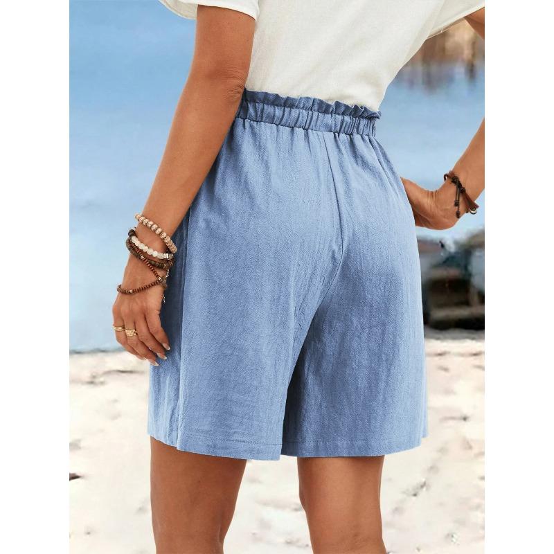 Women's Spring Summer Linen Solid Color Shorts Casual Sports Women's Shorts Three-quarter Pants with Drawstring Shorts