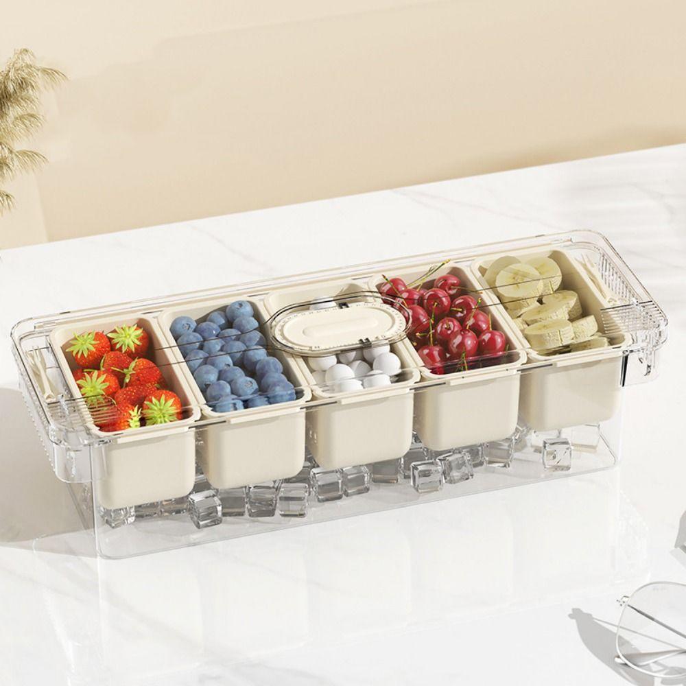 Transparent Ice Chilled Tray Platter 5 Grids Snacks Container Condiment Container for Home