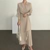 IHUASU Fashion Summer Spring Solid Color Print Long Sleeve  V-Neck Casual Dresses