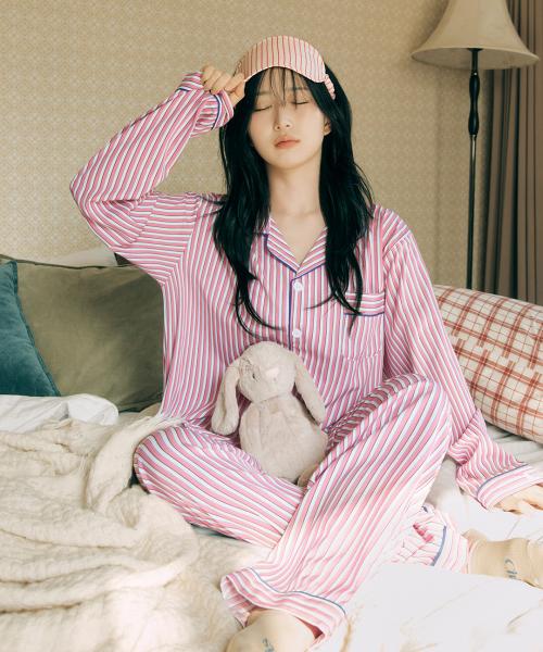 [Dossy] [2SET] Silk-Fit Peony Long Sleeve Couple Pajama Set [Shipped from Korea] 100% Authentic
