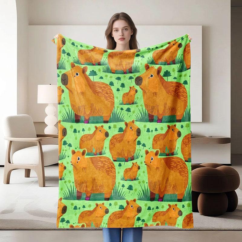 1 Piece Capybara-Themed Green Plush Blanket, Soft, Suitable For Sofa, Bed, Office, All-Season Use.