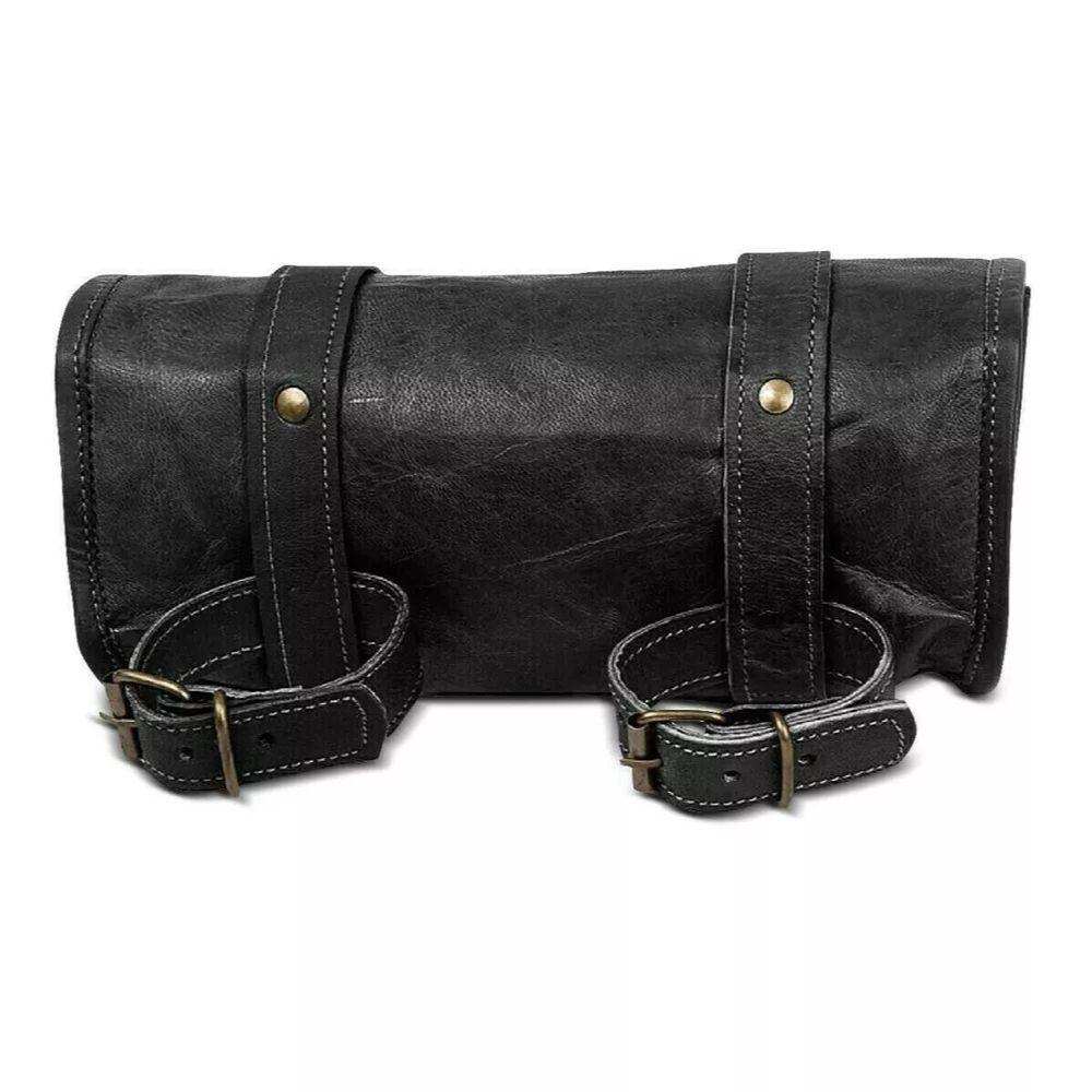 Bag Tool Motorcycle Leather Saddle Motorbike Roll Side Black Saddlebag Luggage