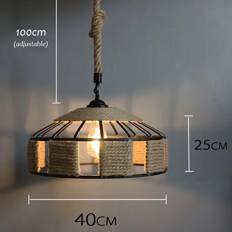 Spain Classical Sisal Rope Pendant Light E27 Hanging Lamp Retro Antique Industrial Lantern Chandelier Iron Candle Home Appliance