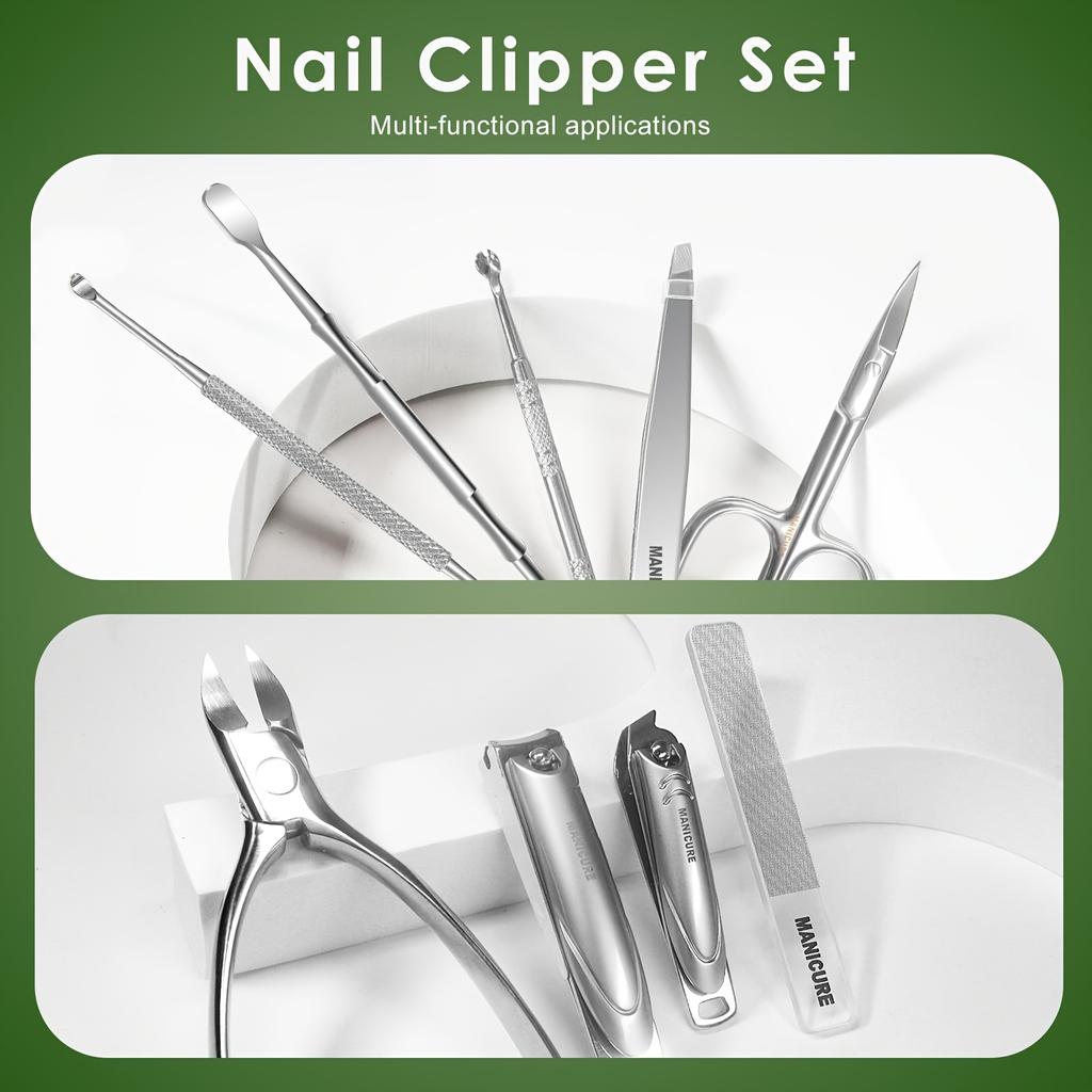 9Pcs Manicure Sets Pedicure Kits Stainless Steel Nail Clipper Personal Care Tools with PU Leather Case