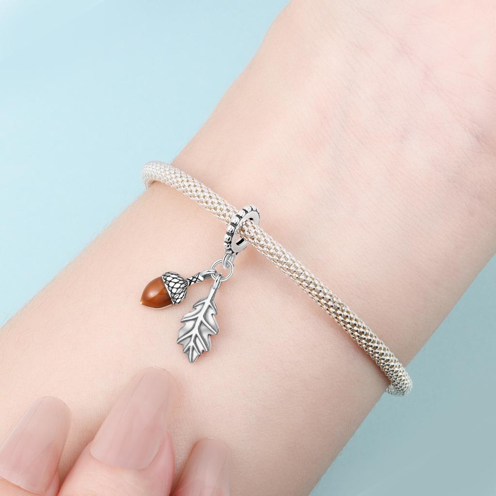 Copper Autumn Leaf Acorn Pendants Bracelet Charms Fit Women Jewelry Party Beads Diy Exquisite Gifts Accessory