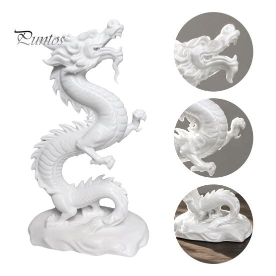 Artistic Dragon Sculpture 3D Printed Chinese Figurine, Collectible White Statue, Feng Shui Statue Decoration for Home Office