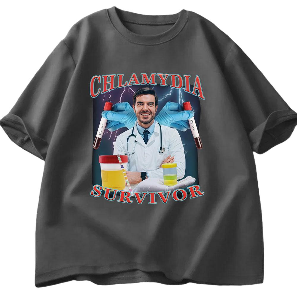 Chlamydia Survivor Fun Tshirt Mens Womens Casual Cotton Tshirt Fashion Humorous Oversized Short Sleeve Tshirt Mens Tshirt