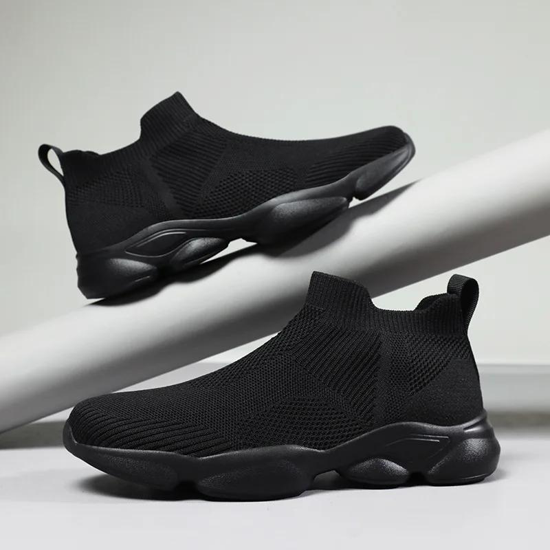 2024 New Shoes for Man Spring Summer Breathable Knit Casual Sport Sock Shoes Youth Cool Slip-on Loafers Big Size