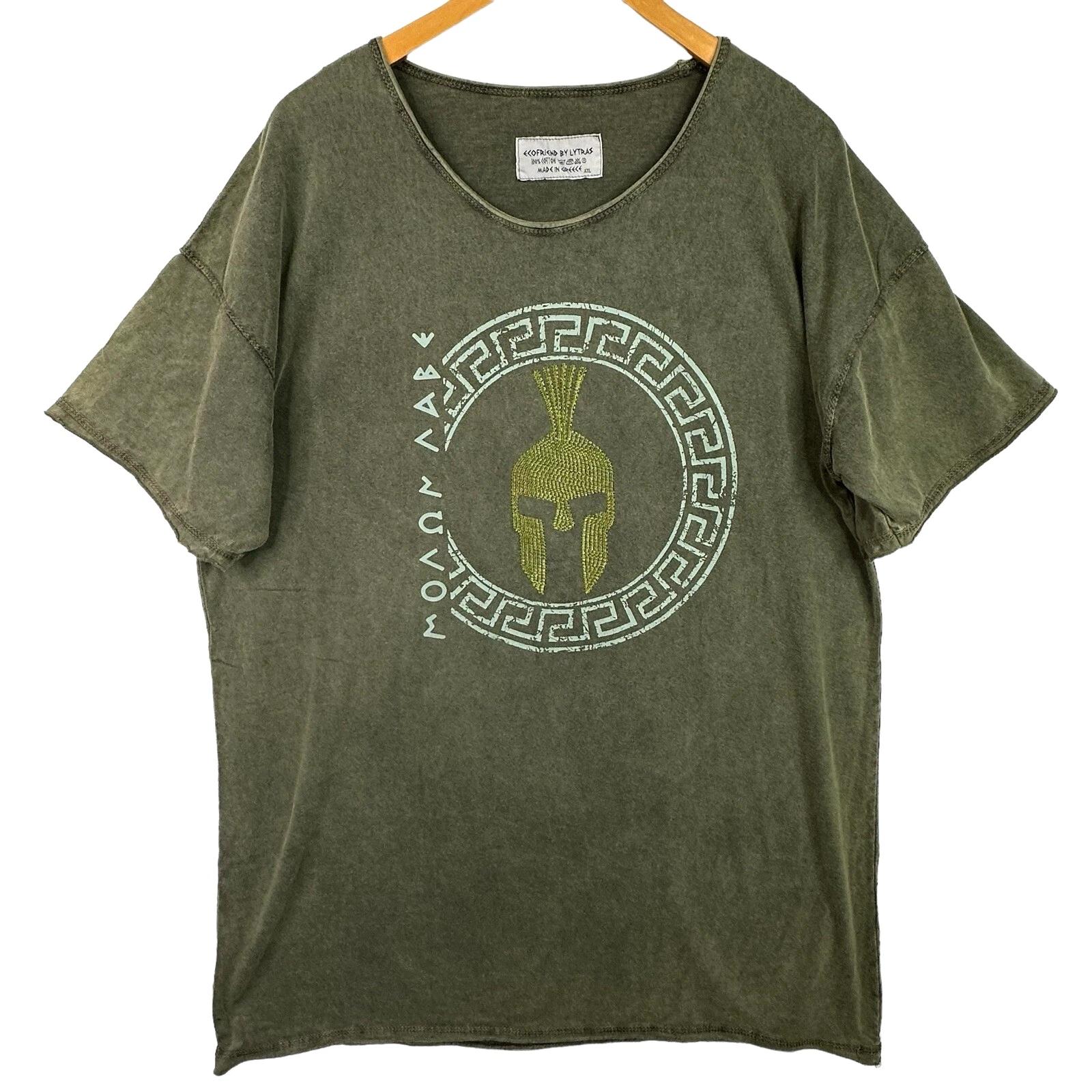 Spartan Helmet Graphic Tee Mens XL Greek Warrior Made in Greece Oversized 3XL