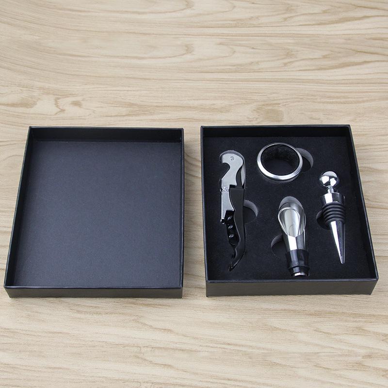 Jiuyou 4-Piece Stainless Steel Wine Tools: Waiter's Corkscrew, Pourer, Corkscrew Set in Gift Box.