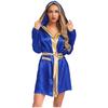 Damen Box Robe Halloween Cosplay Kostüm Langarm Offene Vorderseite Metallische Borte Satin Kapuze Umhang mit Gürtel