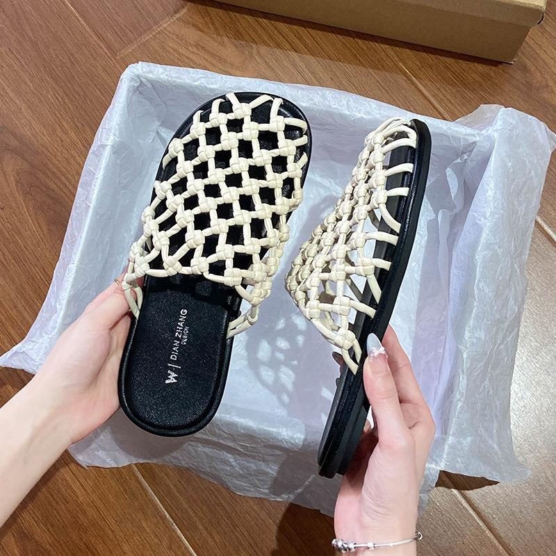 A New Style of Flat-bottomed Woven Toe Half-slipper Women's Shoes with A Lazy Person's Hollowed-out Style