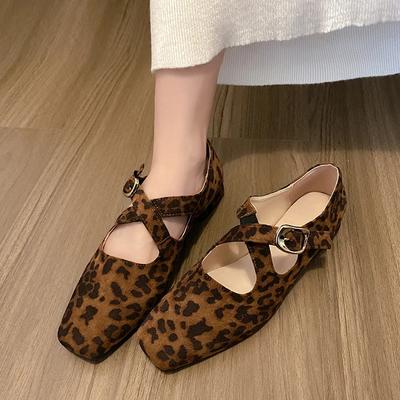 Nouvelles Ballerines à Imprimé Léopard à la Mode Chaussures pour Femmes Marque Designer Croisées à Boucle Loisirs Confortables Chaussures à Talons Bas
