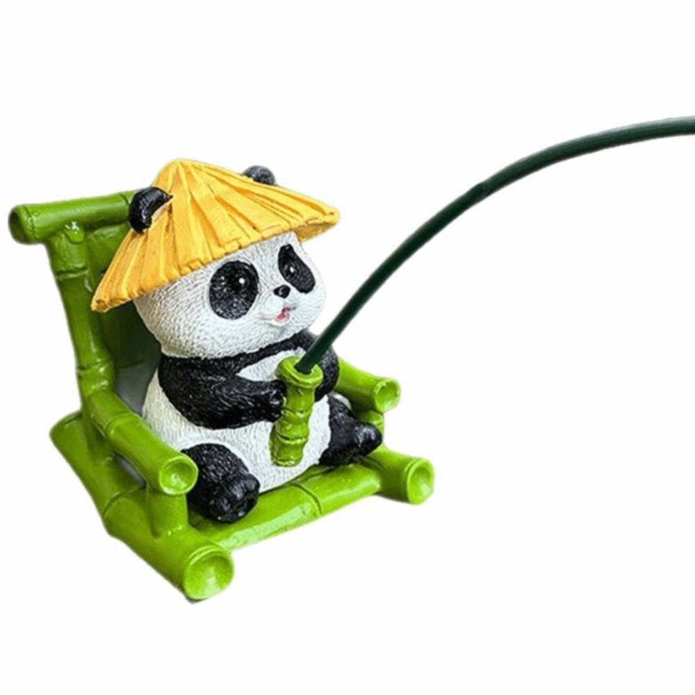 Unique Design Resin Material Fishing Panda Ornament Panda Theme Cute Resin Statue Bamboo Chair Panda Pond Ornament