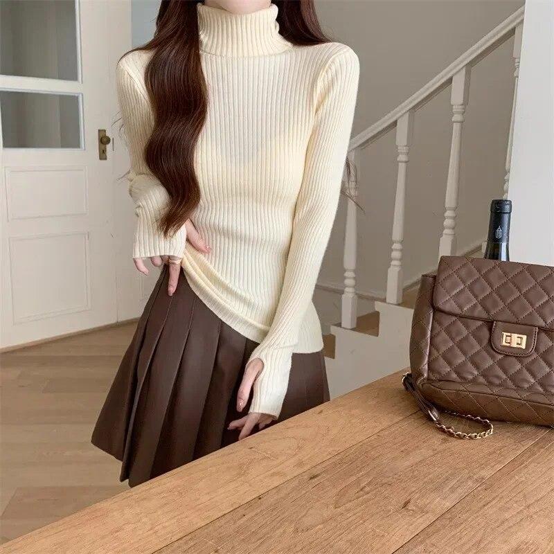 Turtleneck Sweater Casual Pullover Fashion Women Autumn Winter Korean Knitted Thick Sweaters Bottom Sweater Woman Jumper 29559