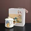 Good persimmon peanut business water cup office cup set household mug teacup ceramic business gift with lid