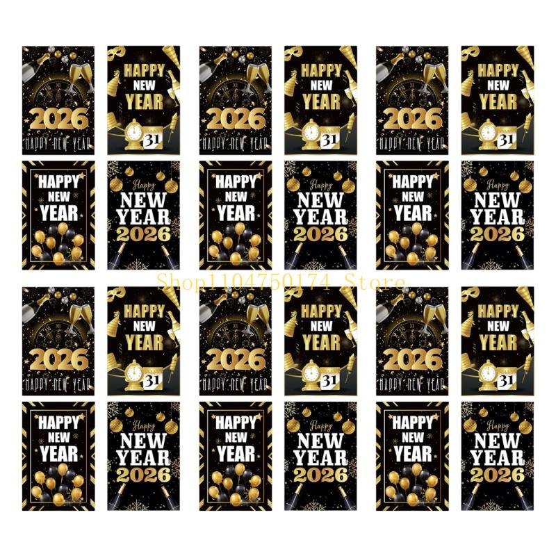 24Pcs Happy New Year Wine Bottle Labels Waterproof Wine Bottle Wrapping Sticker top sale