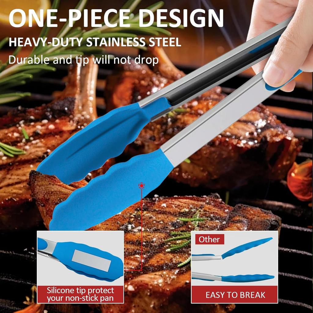 9 Pieces Silicone Tongs for Cooking 7,9,12 inches Kitchen Tongs with Silicone Tip Stainless Steel Heat Resistant Cooking Tongs for Food Grill Salad
