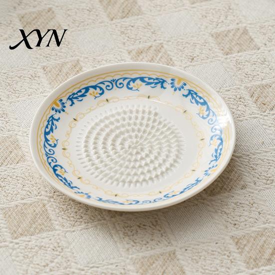 Multifunctional Garlic Dish Ceramic Grinder, Multi-Functional Grating Plate, Manual Ginger Grater Plate Zester Bowl, All-in-One Prep Mixing
