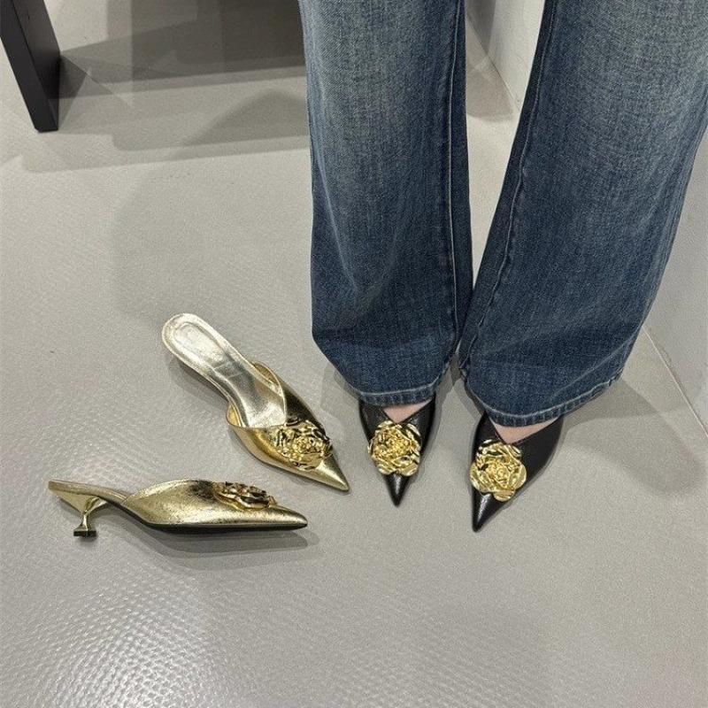 Fashion Women Flats Slippers Pointed Toe Elegant Mules Shoes Fad Slingback Sandals 2025 Summer New Luxury Flip Flops Mujer Slides