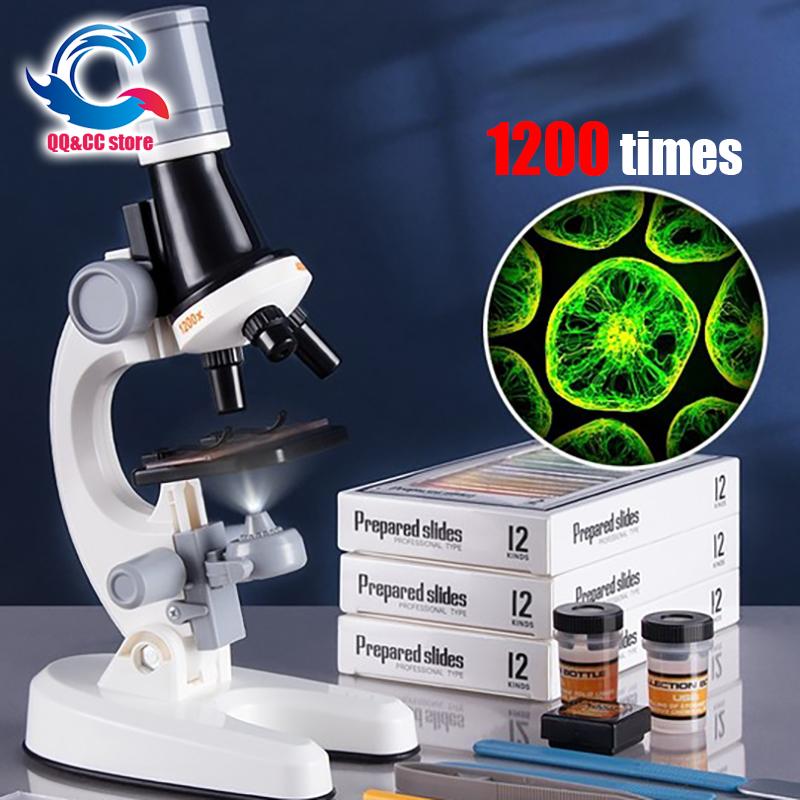 Non-Toxic 1200X Child Biologica Microscope Kit Science Experiment Pupil Gift Lab Led Home School Interest Educational Toy Gift For Kids