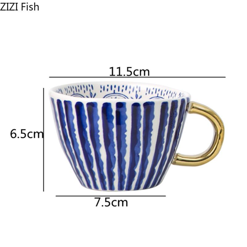 350 ml unregelmäßige Keramiktasse, goldener Griff, große Kapazität, Kaffeetasse für Paare, Frühstücks-Hafermilchtasse, nordische Teetasse für das Home Office