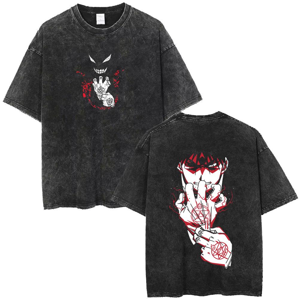 Washed Vintage Anime Fullmetal Alchemist Alphonse Elric Edward Elric T-shirt Clothing Manga Oversized Crewneck T Shirt Unisex