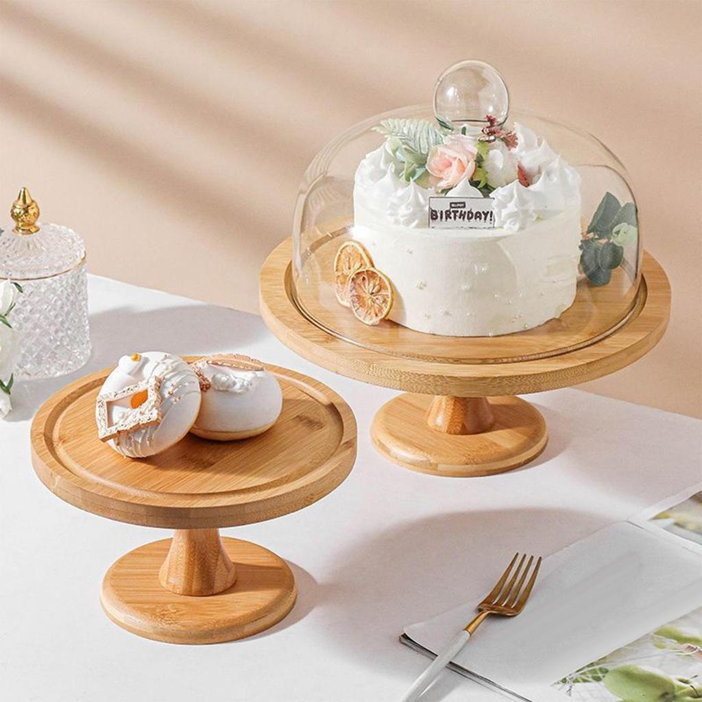 Bamboo Cake Dome Cover Appetizer Serving Tray Cheese Snacks Board Platter Round Birthday
