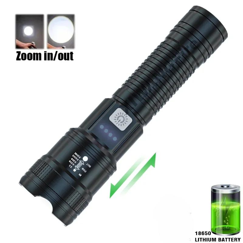 Powerful LED Flashlight USB Charging Built-in 1200mAh Battery Long-range Tactical Flashlight Outdoor Emergency Lighting Lantern