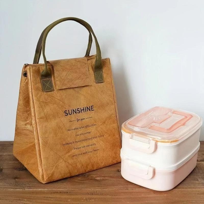 DuPont Waterproof Paper Bag Thermal Bag Portable Tote Lunch Bag Outdoor Refrigerated Picnic Bag Bento Bag Office Worker Portable Lunch Box хаки
