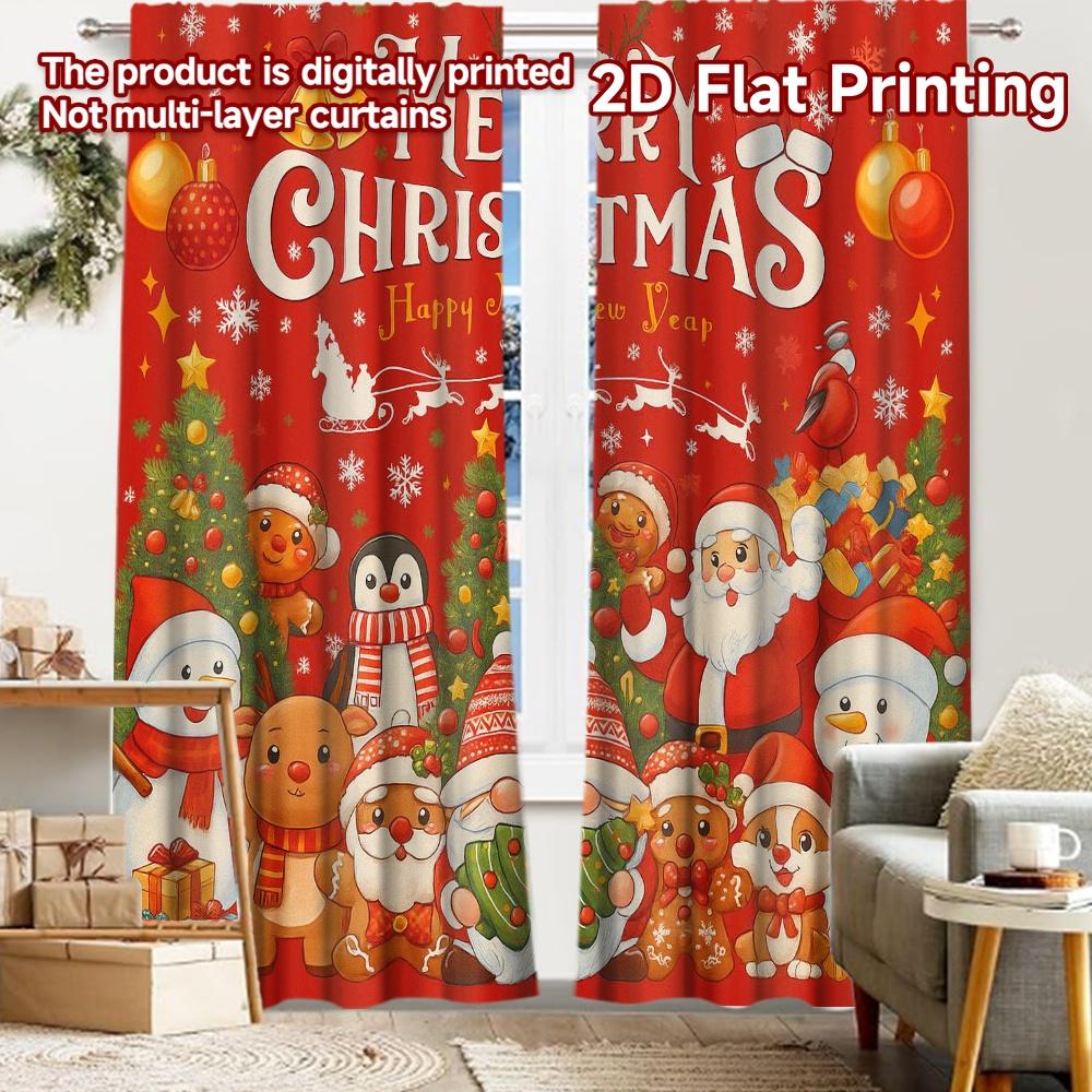 

2pcs, 2D FLAT PRINTING Curtains (Without Rod) FestiveJoy Christmas holiday curtains with digital printing Polyester Easy Install 52.50 × 116.00 cm 2 pcs
