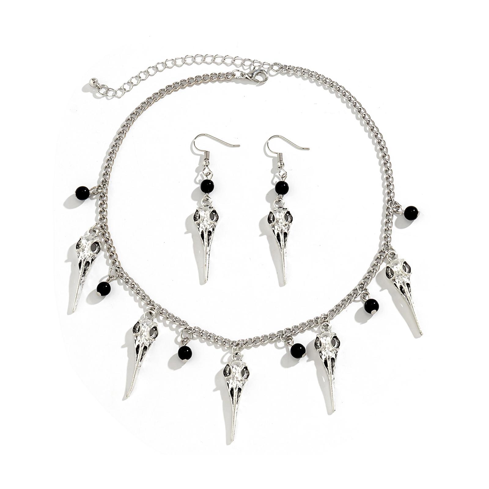 

Gothic Choker Earrings Punk Skull Pendant Necklace and Earrings Set Jewelry Sweet Cool Collar Necklace Earrings 1