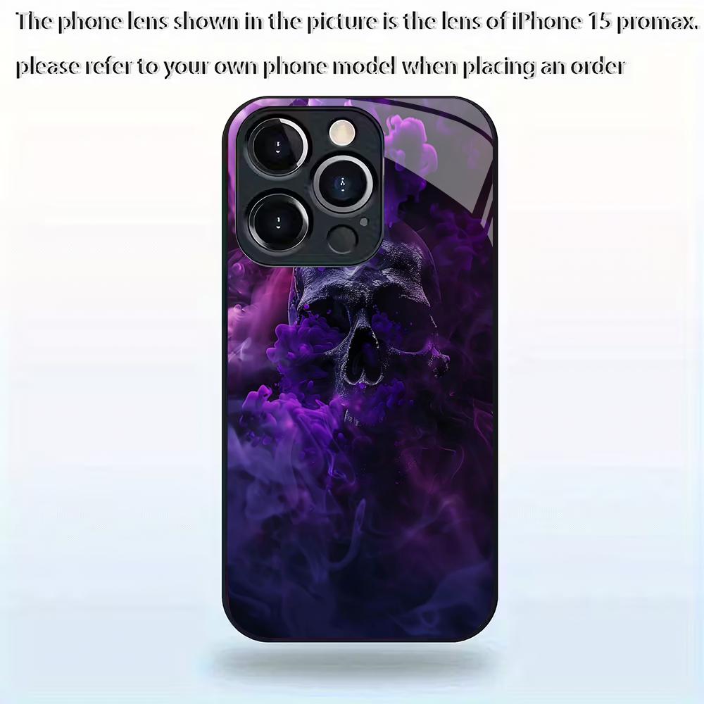 Smoke Skull Pattern Tempered Glass Phone Case Suitable for iPhone 17 16 15 14 13 12 11 Pro Max Plus Shockproof Back Cover