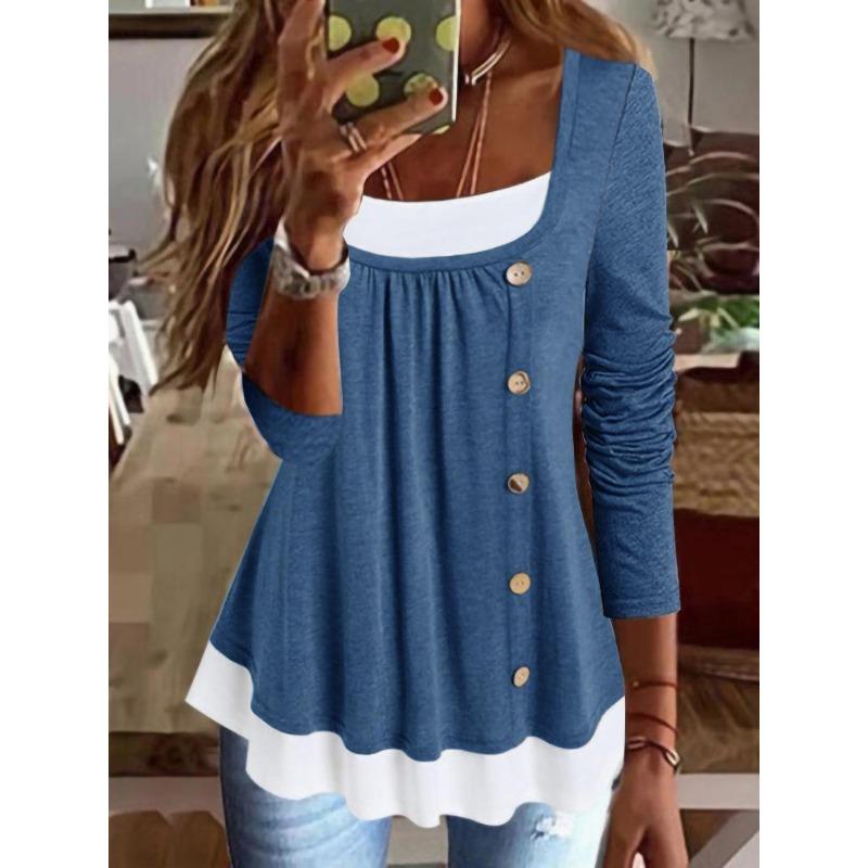 JPNTKY Women's Fashion Casual Long Sleeve U-Neck Blouses & Shirts