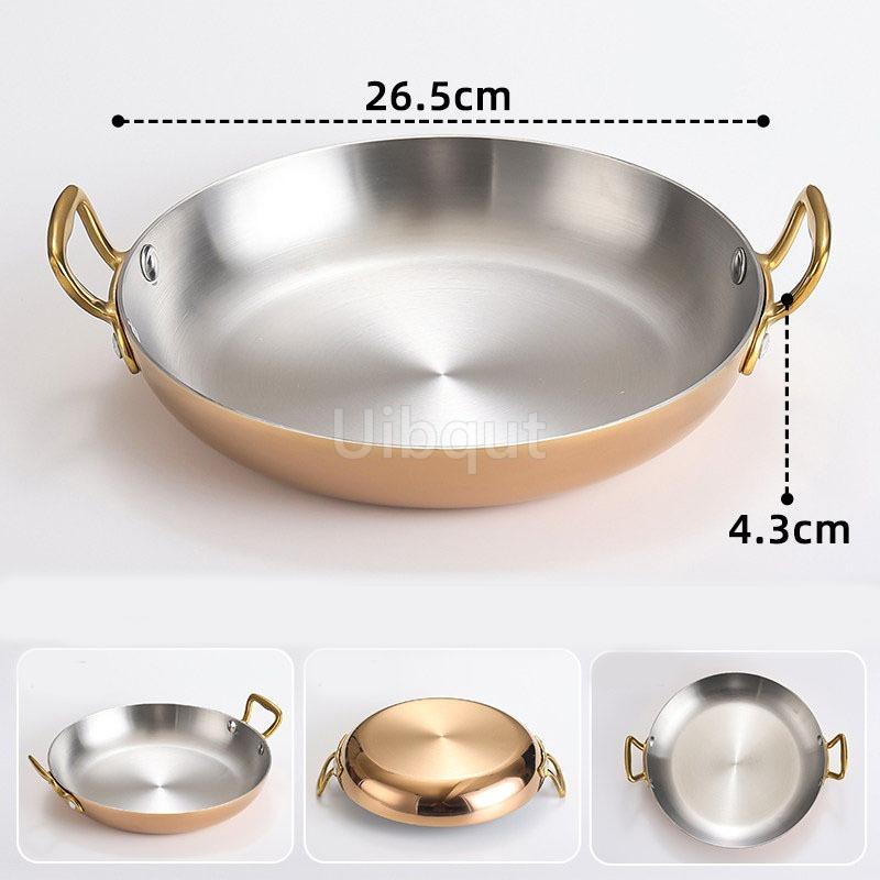 Stainless Steel Spanish Paella Pan Big Double Handle Round Flat Bottom Pan Western Restaurant Fried Chicken Pasta Plate Cookware