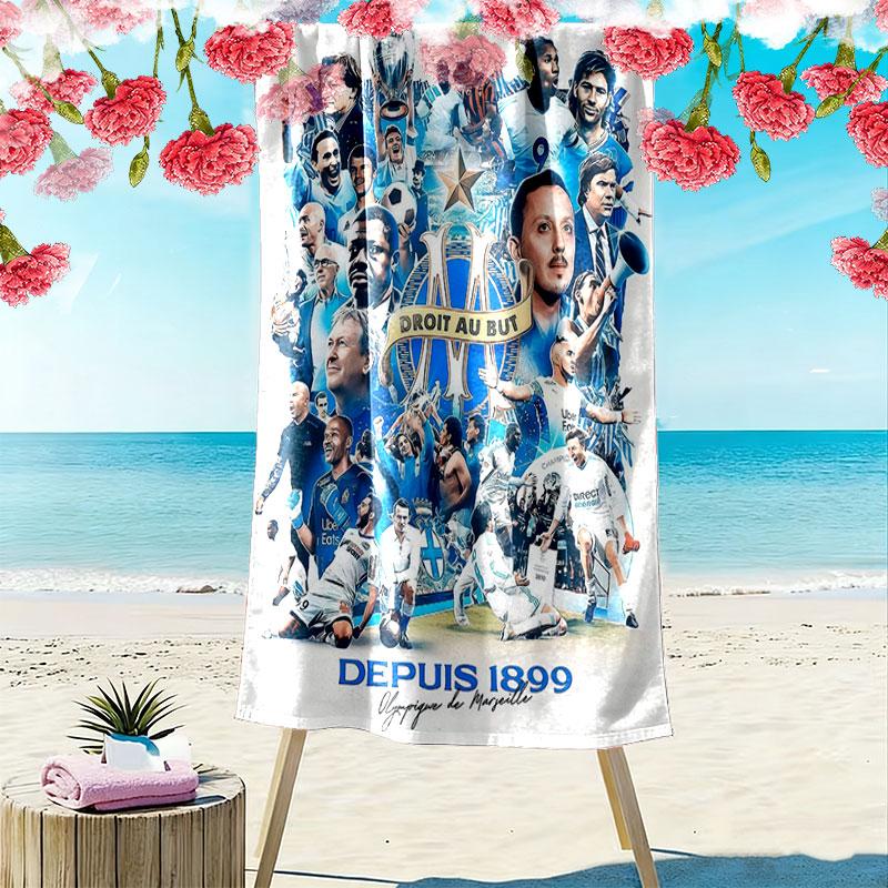 Olympique de Marseille Print Beach Towel, Large Soft Quick Dry Towel for Beach Camping Swimming