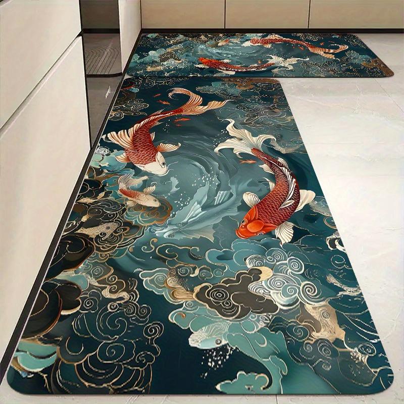 VIKAMA Dark Ocean World Carpet Koi Lucky Mat Non-Slip Kitchen Rug Doormat Bathroom Mat Carpet For Live Room Rug For Bedroom