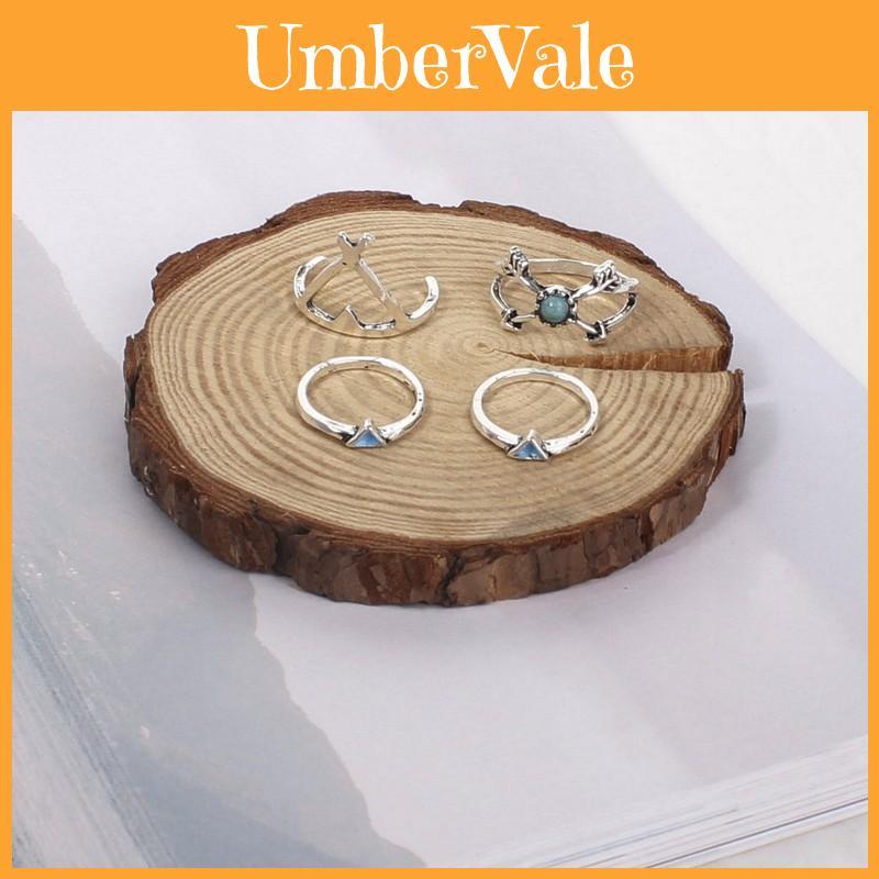 Elegante Set di Anelli in Lega Triangolare con Testa di Alce e Punta di Freccia Turchese Stile Bohemien Zingaro per Donne e Uomini