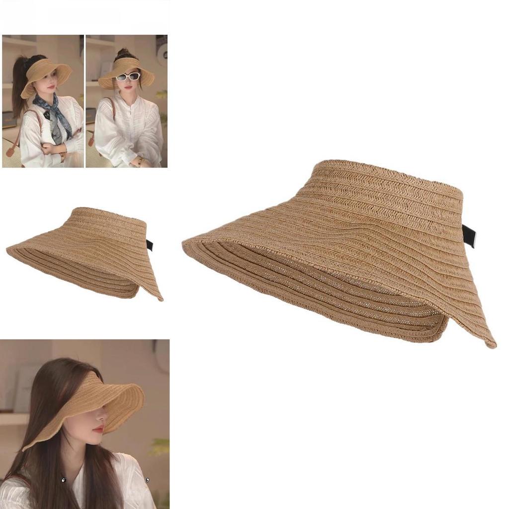 Summer Wide Brim Woven Hat For Women With Breathable Sunshade Beach Sun Hat